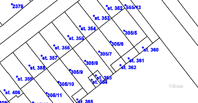Parcela st. 305/7 v KÚ Hrubčice, Katastrální mapa