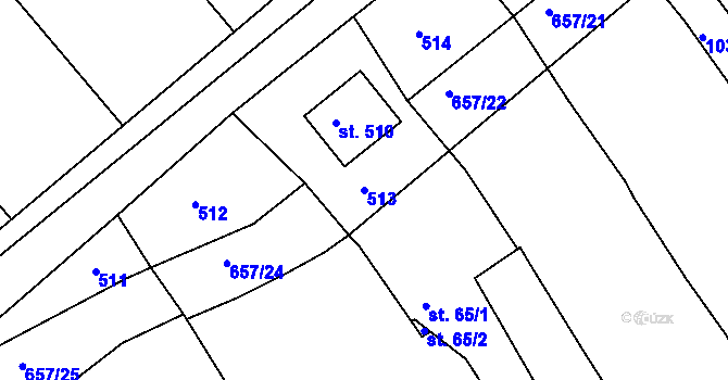 Parcela st. 513 v KÚ Hrubčice, Katastrální mapa