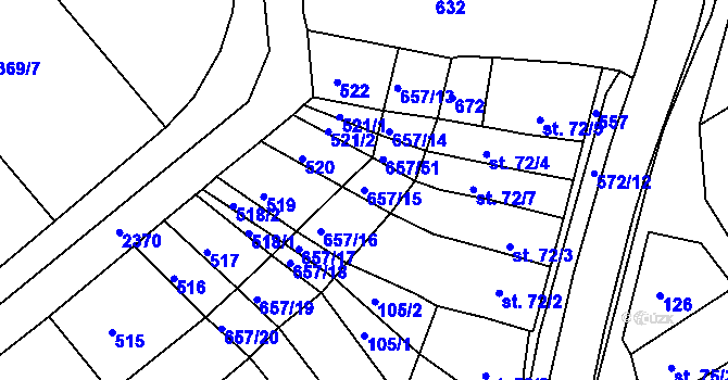 Parcela st. 657/15 v KÚ Hrubčice, Katastrální mapa