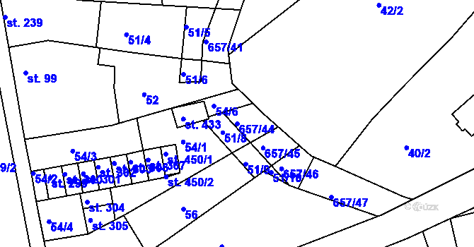Parcela st. 657/44 v KÚ Hrubčice, Katastrální mapa