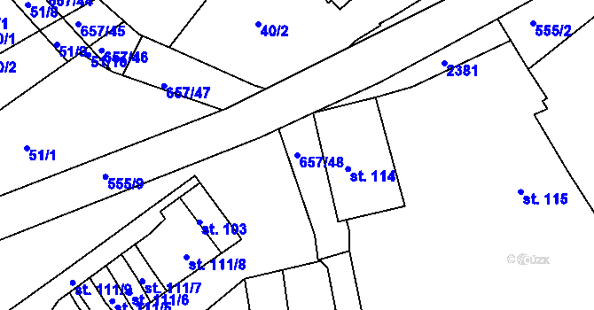 Parcela st. 657/48 v KÚ Hrubčice, Katastrální mapa