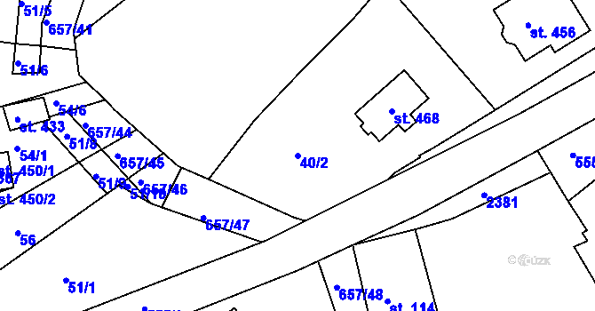 Parcela st. 40/2 v KÚ Hrubčice, Katastrální mapa