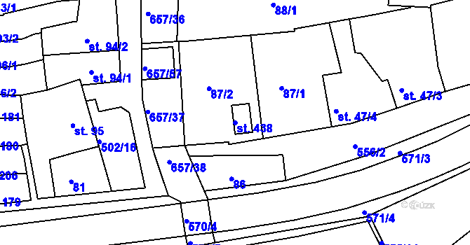 Parcela st. 438 v KÚ Hrubčice, Katastrální mapa