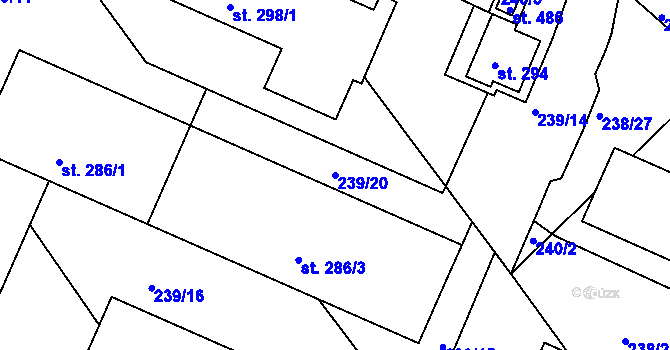 Parcela st. 239/20 v KÚ Hrubčice, Katastrální mapa