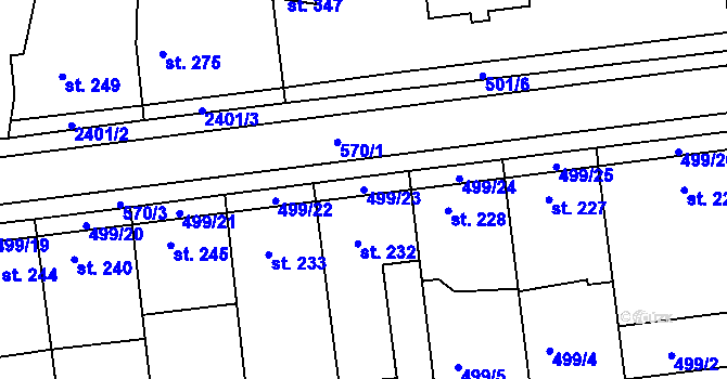 Parcela st. 499/23 v KÚ Hrubčice, Katastrální mapa