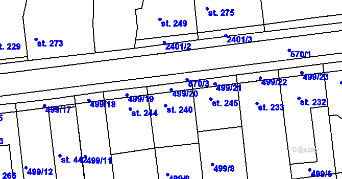 Parcela st. 499/20 v KÚ Hrubčice, Katastrální mapa