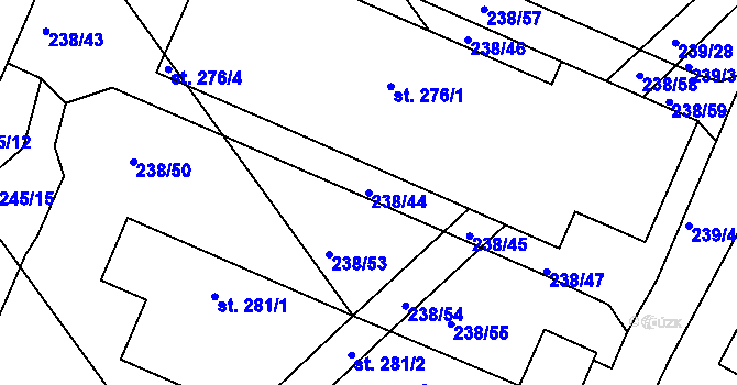 Parcela st. 238/44 v KÚ Hrubčice, Katastrální mapa