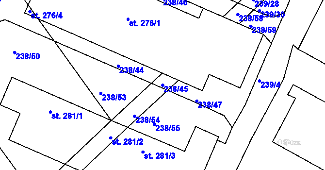 Parcela st. 238/45 v KÚ Hrubčice, Katastrální mapa