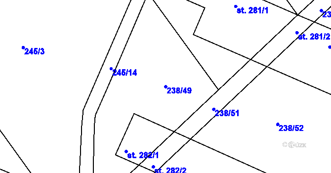 Parcela st. 238/49 v KÚ Hrubčice, Katastrální mapa