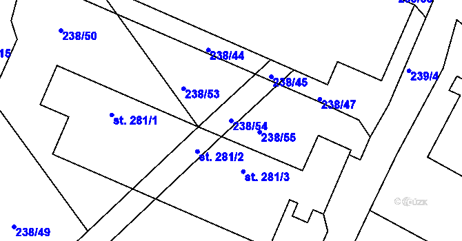 Parcela st. 238/54 v KÚ Hrubčice, Katastrální mapa