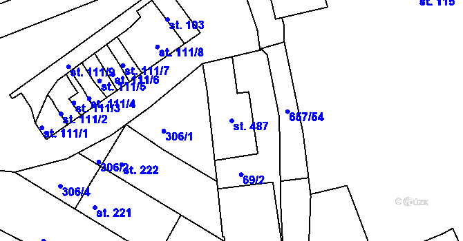 Parcela st. 487 v KÚ Hrubčice, Katastrální mapa