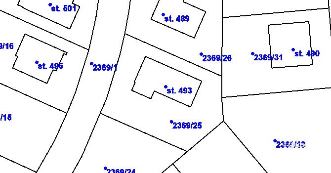 Parcela st. 493 v KÚ Hrubčice, Katastrální mapa