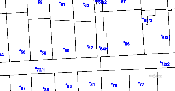 Parcela st. 62 v KÚ Hrubšice, Katastrální mapa