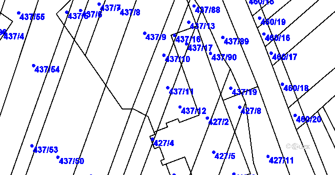 Parcela st. 437/11 v KÚ Hrubšice, Katastrální mapa