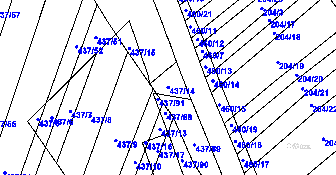 Parcela st. 437/14 v KÚ Hrubšice, Katastrální mapa