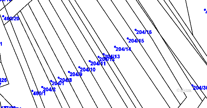 Parcela st. 204/13 v KÚ Hrubšice, Katastrální mapa