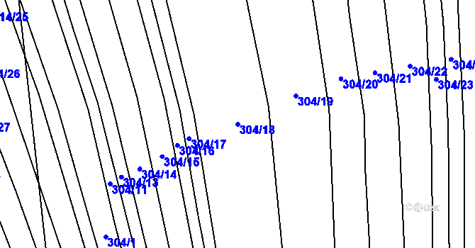 Parcela st. 304/18 v KÚ Hrubšice, Katastrální mapa