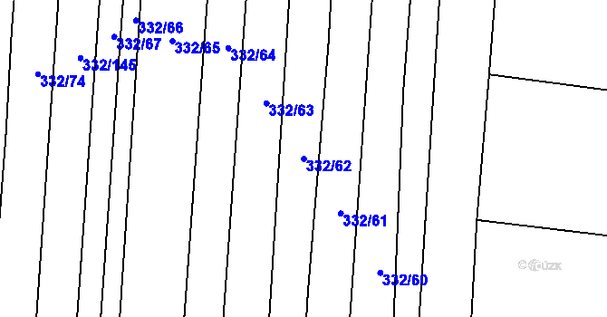 Parcela st. 332/62 v KÚ Hrubšice, Katastrální mapa