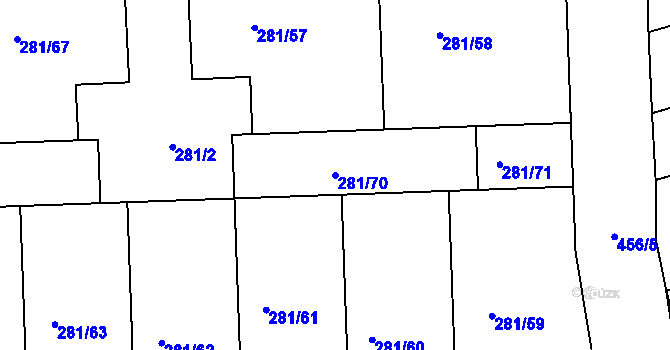 Parcela st. 281/70 v KÚ Hrubšice, Katastrální mapa