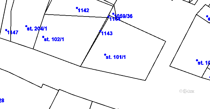 Parcela st. 101/1 v KÚ Hrubý Jeseník, Katastrální mapa
