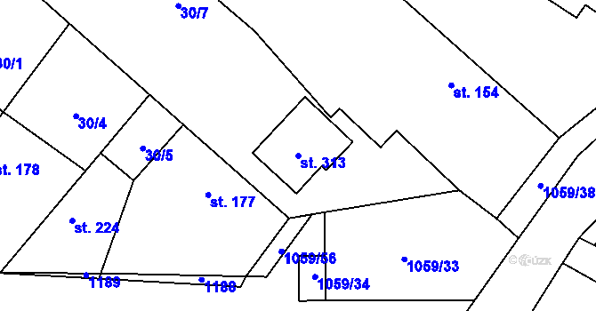 Parcela st. 313 v KÚ Hrubý Jeseník, Katastrální mapa