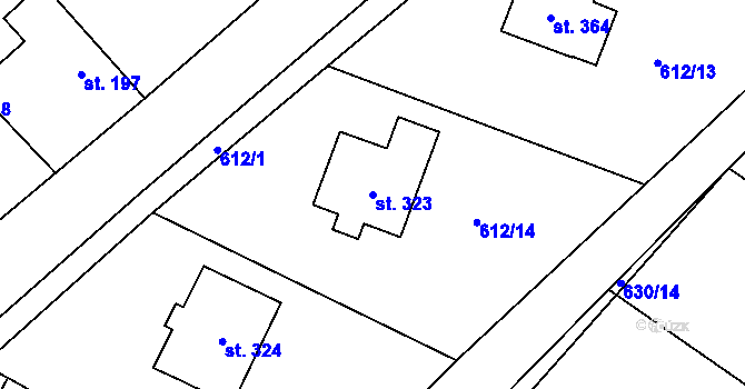 Parcela st. 323 v KÚ Hrubý Jeseník, Katastrální mapa