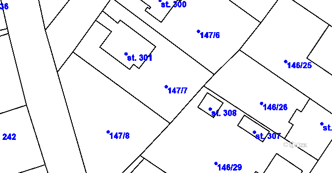 Parcela st. 147/7 v KÚ Hrubý Jeseník, Katastrální mapa
