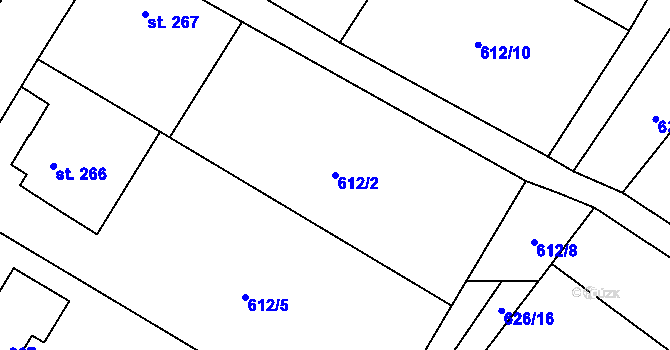 Parcela st. 612/2 v KÚ Hrubý Jeseník, Katastrální mapa