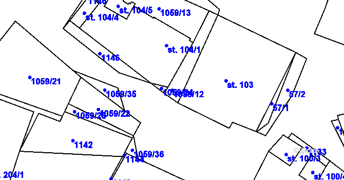 Parcela st. 1059/12 v KÚ Hrubý Jeseník, Katastrální mapa