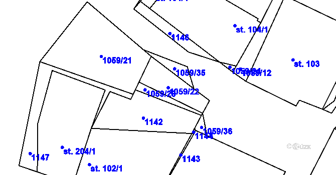 Parcela st. 1059/22 v KÚ Hrubý Jeseník, Katastrální mapa