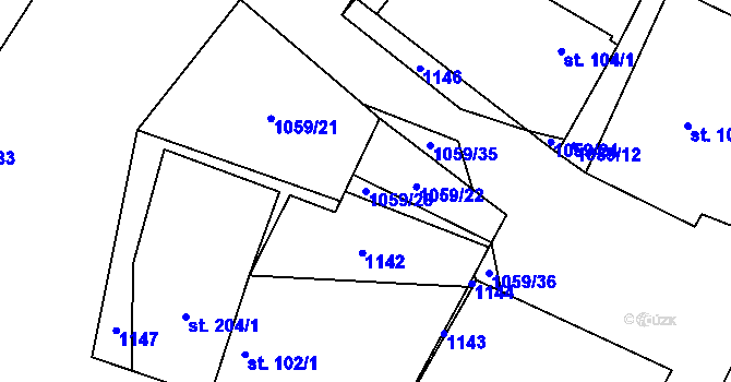 Parcela st. 1059/28 v KÚ Hrubý Jeseník, Katastrální mapa