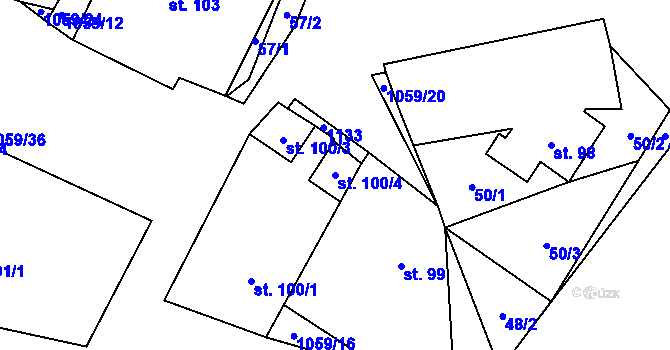 Parcela st. 100/4 v KÚ Hrubý Jeseník, Katastrální mapa