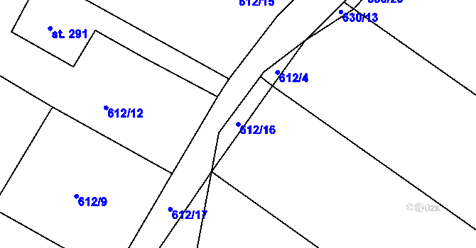 Parcela st. 612/16 v KÚ Hrubý Jeseník, Katastrální mapa