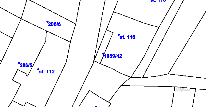 Parcela st. 1059/42 v KÚ Hrubý Jeseník, Katastrální mapa
