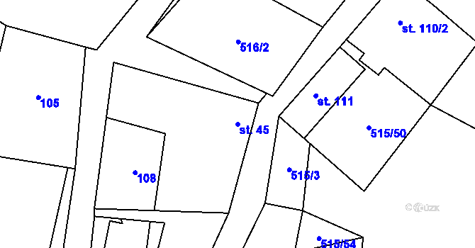 Parcela st. 45 v KÚ Hrusice, Katastrální mapa