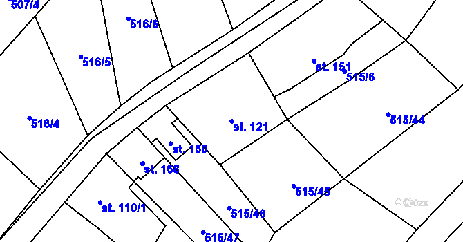 Parcela st. 121 v KÚ Hrusice, Katastrální mapa