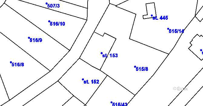 Parcela st. 153 v KÚ Hrusice, Katastrální mapa