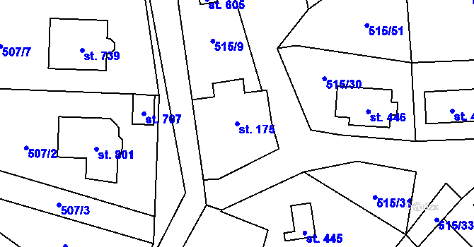 Parcela st. 175 v KÚ Hrusice, Katastrální mapa