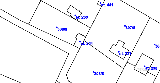 Parcela st. 234 v KÚ Hrusice, Katastrální mapa