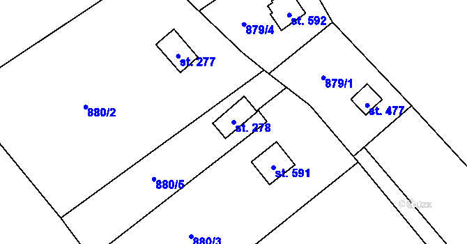 Parcela st. 278 v KÚ Hrusice, Katastrální mapa