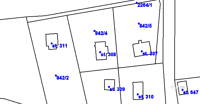 Parcela st. 308 v KÚ Hrusice, Katastrální mapa