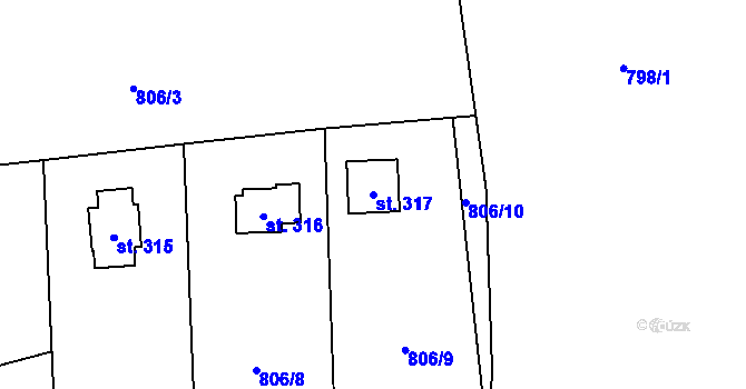 Parcela st. 317 v KÚ Hrusice, Katastrální mapa