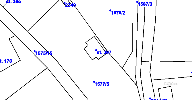 Parcela st. 397 v KÚ Hrusice, Katastrální mapa