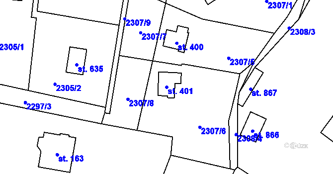 Parcela st. 401 v KÚ Hrusice, Katastrální mapa