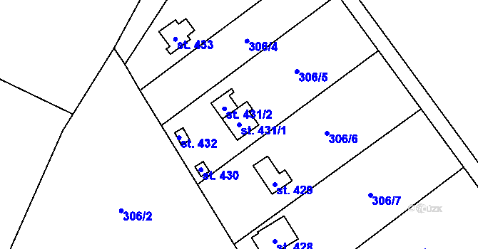 Parcela st. 431/1 v KÚ Hrusice, Katastrální mapa