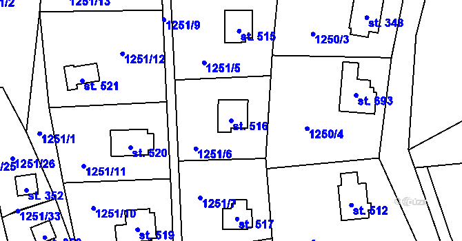 Parcela st. 516 v KÚ Hrusice, Katastrální mapa