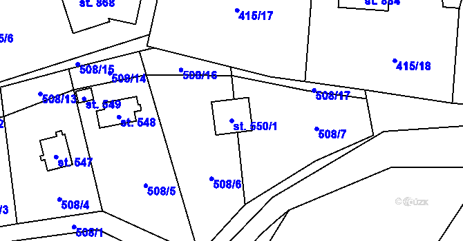 Parcela st. 550/1 v KÚ Hrusice, Katastrální mapa