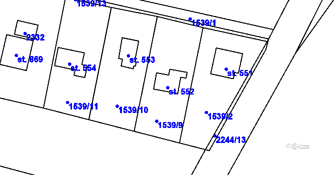 Parcela st. 552 v KÚ Hrusice, Katastrální mapa