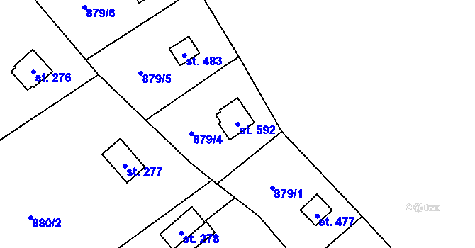 Parcela st. 592 v KÚ Hrusice, Katastrální mapa