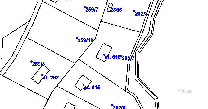 Parcela st. 616 v KÚ Hrusice, Katastrální mapa